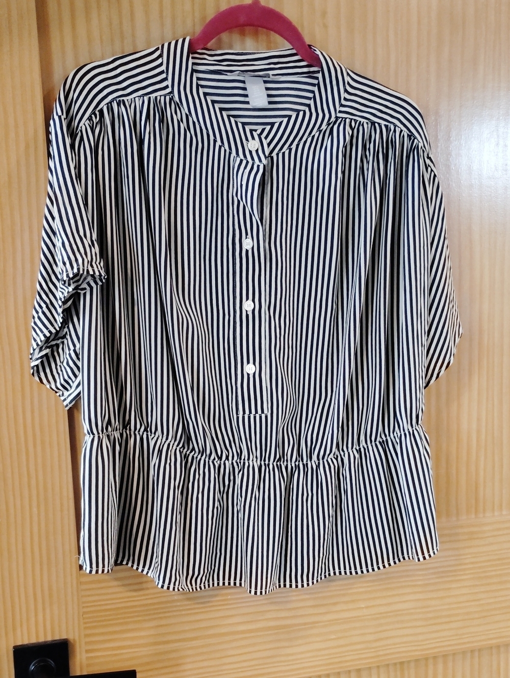 XL H&M Black and White Vertical Stripe Peplum Blouse